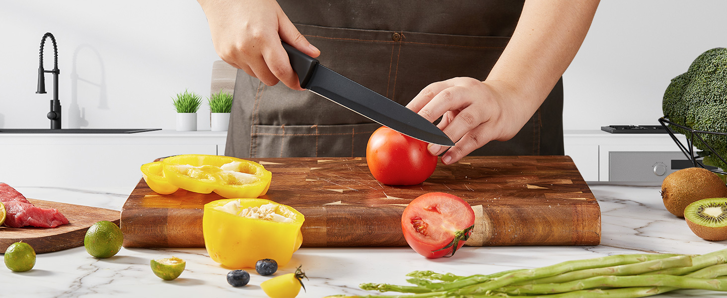 Набір ножів FOHERE 13 предметів з підставкою, нержавіюча сталь, з інтегрованим точилом, антипригарне покриття, ергономічні ручки, чорний граніт