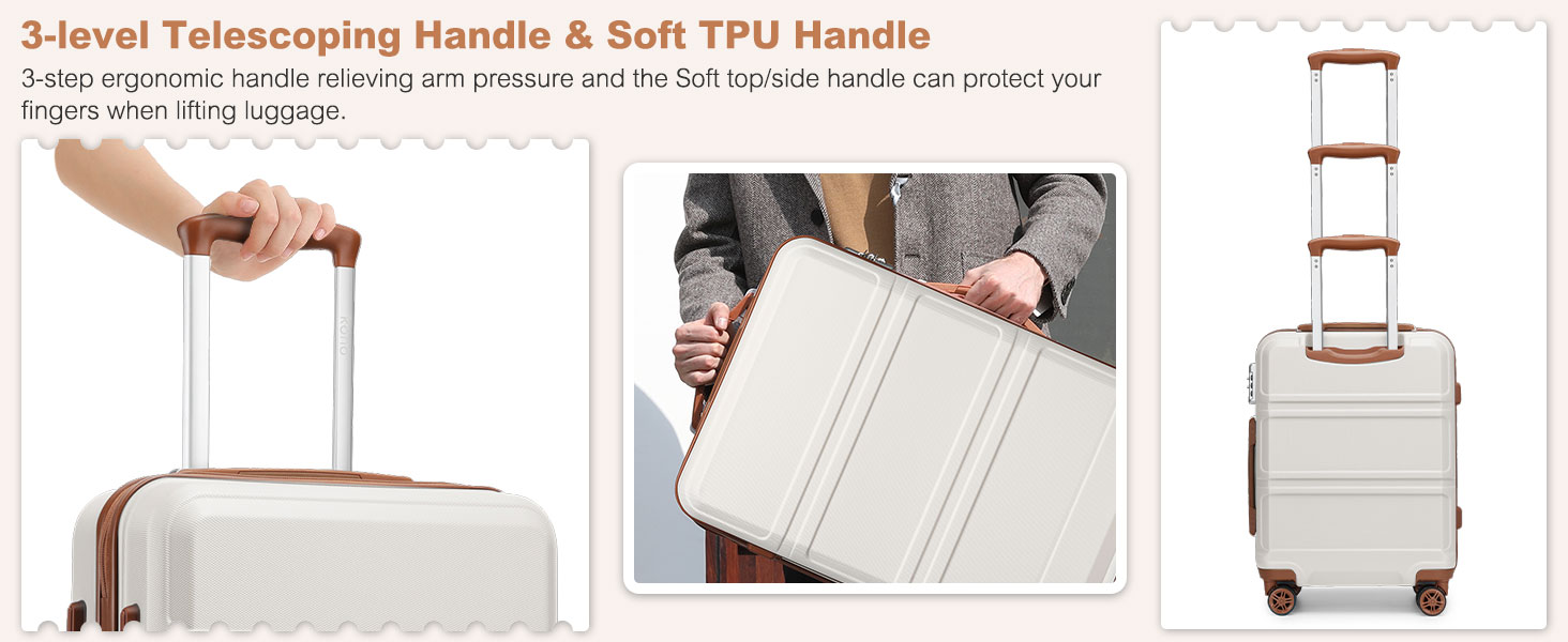 Набір валіз KONO 6 частин: велика валіза, середній, маленький, beauty case, сумка для ручної поклажі, косметичка (сірий/коричневий)