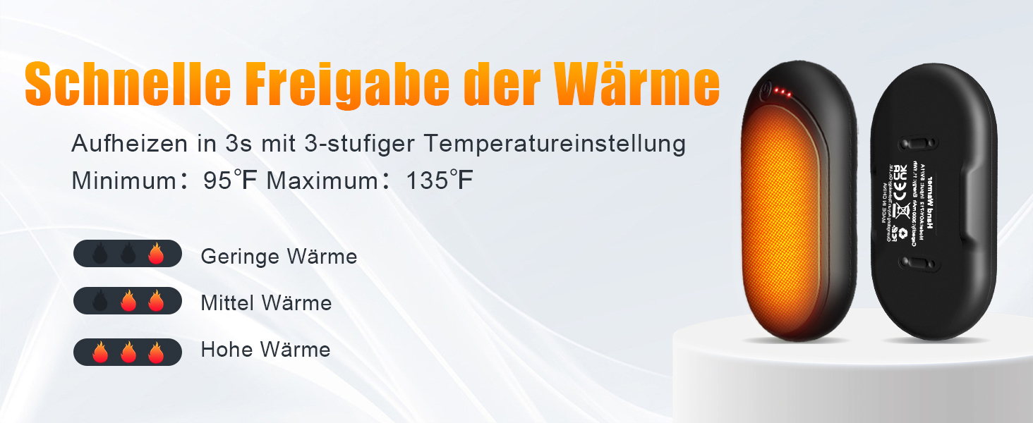 Електричний нагрівач для рук, перезарядна пара, 6000mAh, USB-кабель, 3 режими нагріву, 20 годин тепла, для активного відпочинку взимку, чорний