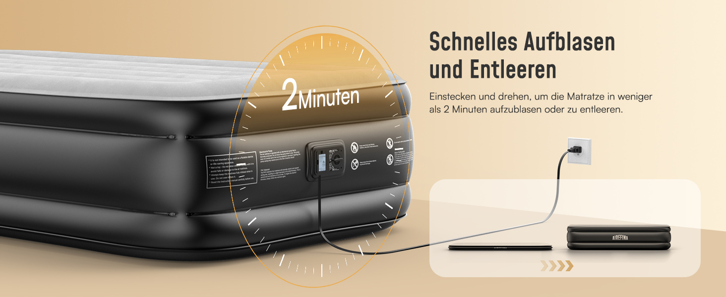 Надувний матрац Airefina з самонадуваванням та інтегрованою помпою, преміум-гостьове ліжко, швидке надування за 3 хвилини, для кемпінгу та дому, 203x152x40 см, 2 особи