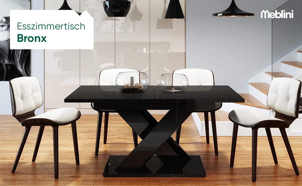 Обідній стіл MebleIni Bronx розсувний, 140-180x80x75 см, білий глянцевий