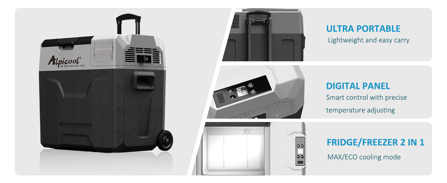Автомобільний холодильник Alpicool CX50 50л компресорний, портативний, з USB, колесами та телескопічною ручкою для авто, кемпінгу, вантажівок, човнів