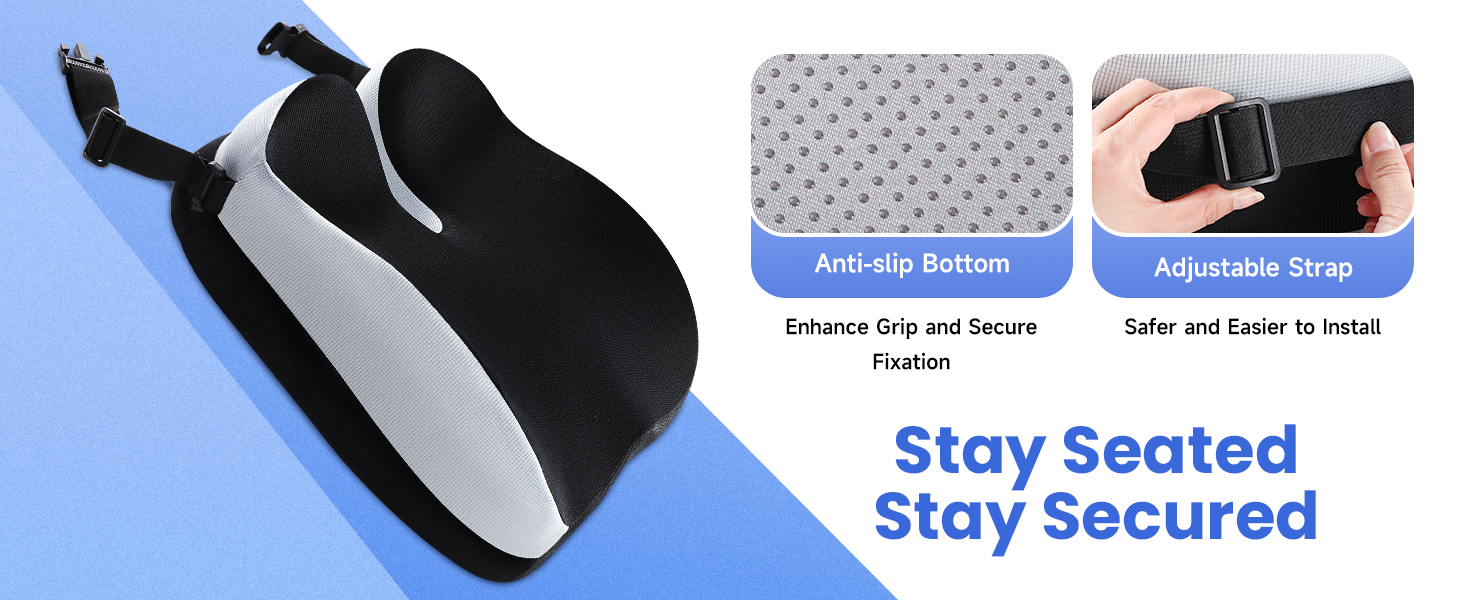 Подушка для сидіння з піни Memory Foam: ергономічна, для офісного крісла, авто, геймерського крісла та візка, з ременем та антиковзким покриттям