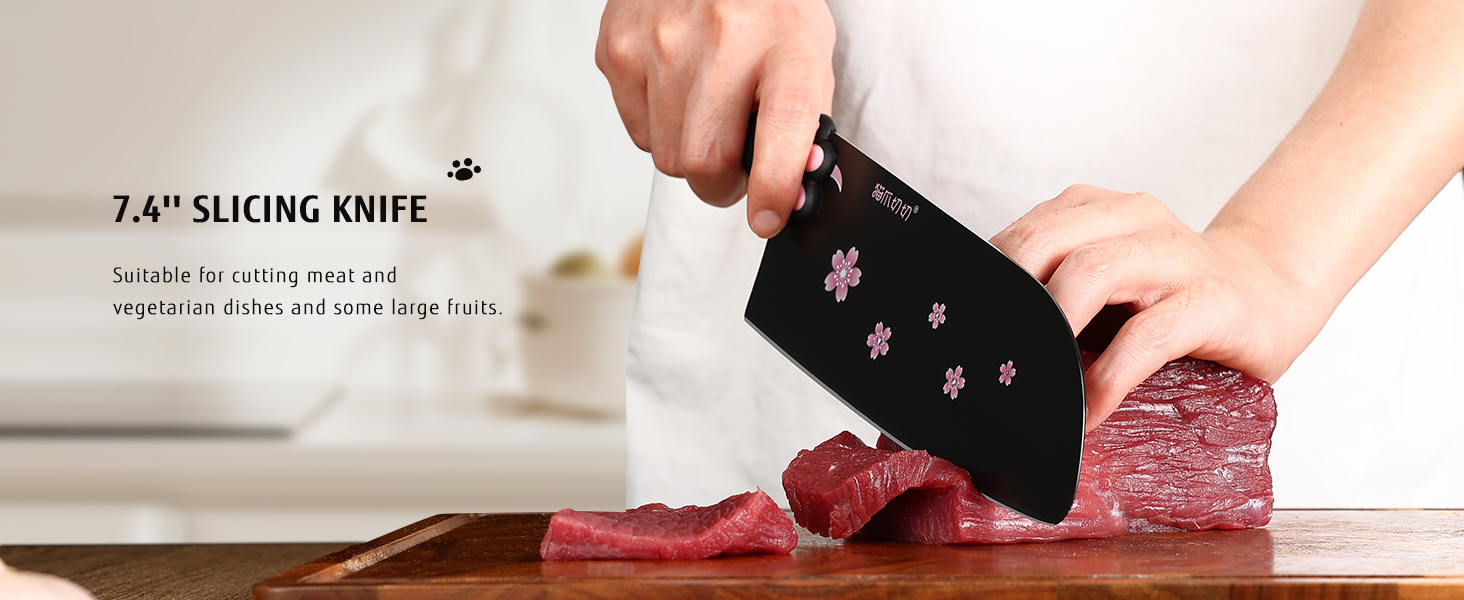 Набір кухонних ножів MeowKit 5 предметів з нержавіючої сталі, милий набір ножів з знімним блоком та ножицями, котяча форма, чорний, рожевий, рожевий