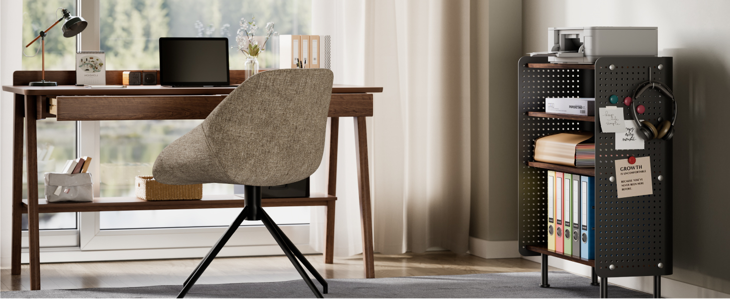 Робочий стіл для принтера Fenge з колесами, мобільний тримач для принтера з перфорованою панеллю, 3 рівні, стійка для принтера/рол-контейнер з органайзером, полиця, шафа для офісу та дому, 45,3x33,5x53,5 см (Коричневий+Чорний)