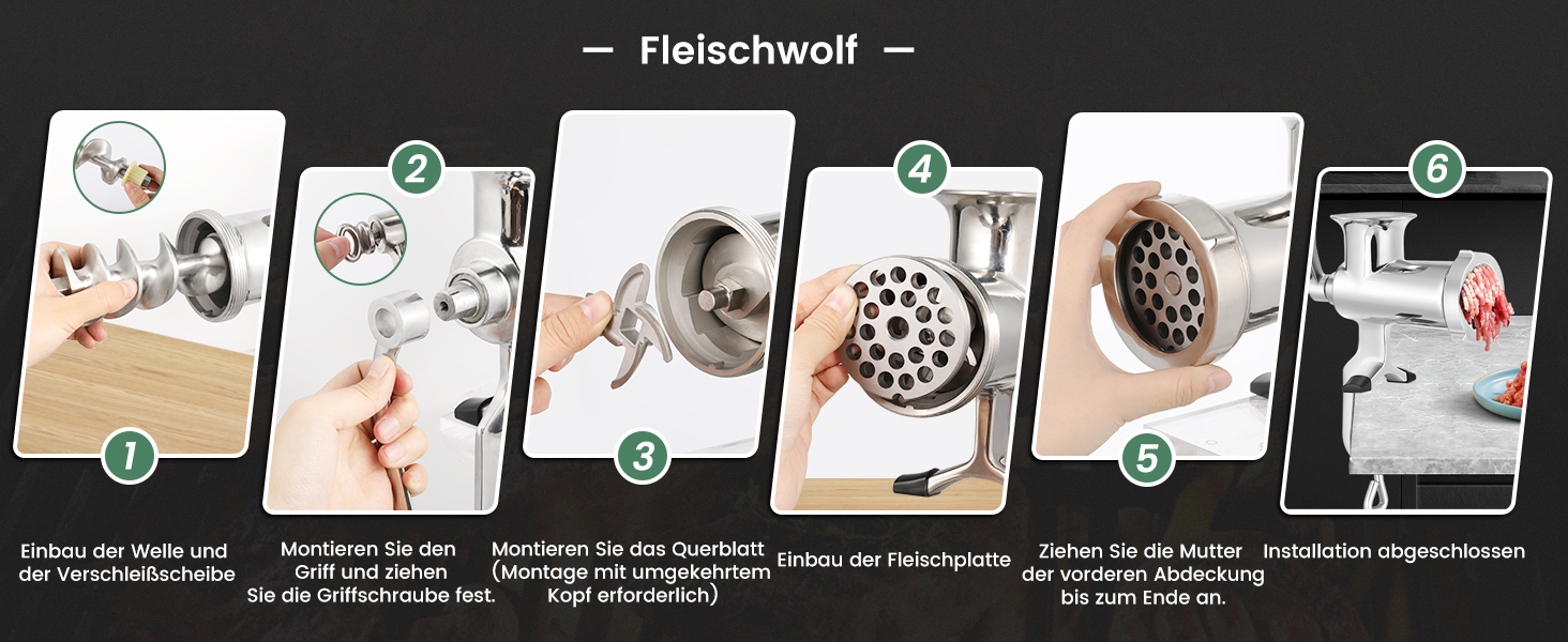 М'ясорубка ручна Huanyu з нержавіючої сталі та насадкою для ковбас, посудомийна, розмір 10