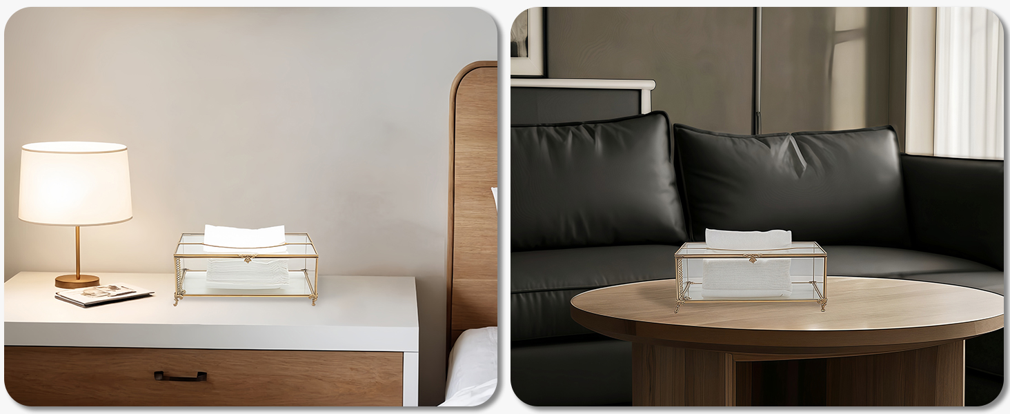 Скляна коробочка для серветок SLHEQING Gold - прямокутна, для ванної, вітальні, спальні, офісу (прозора)