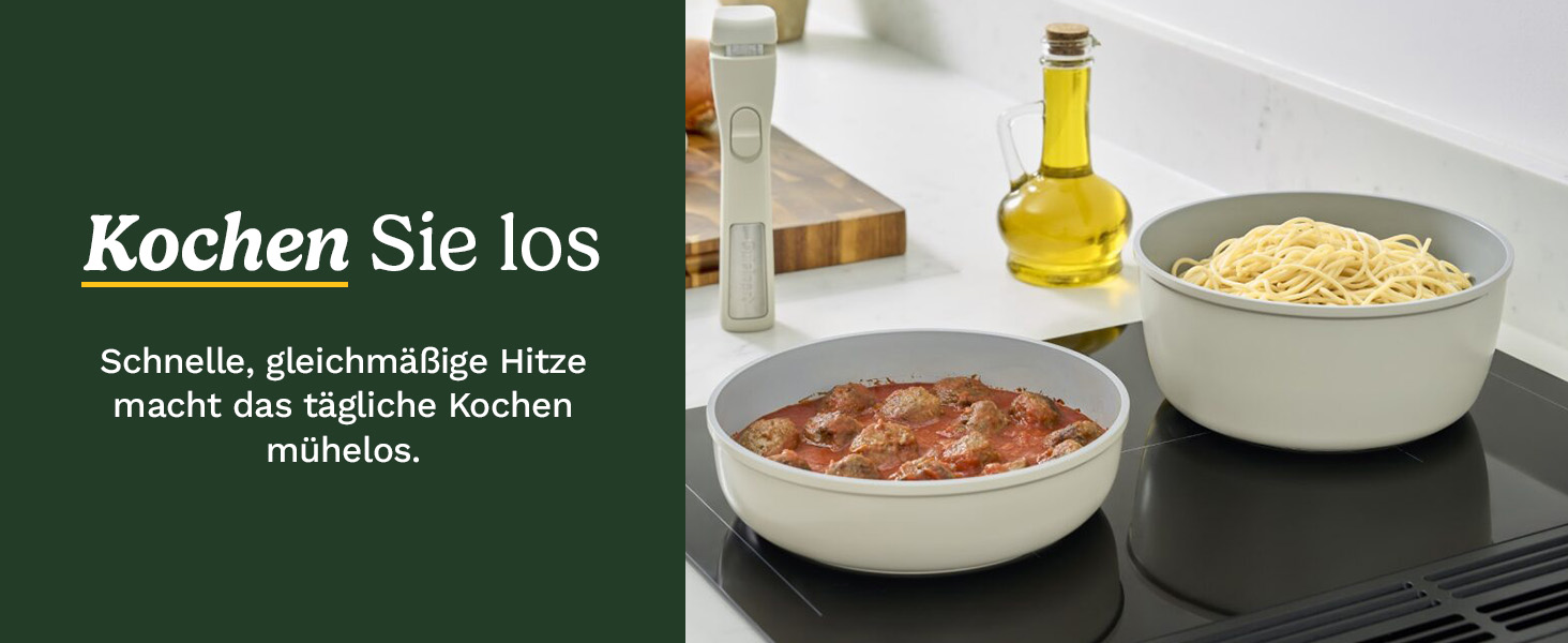 Набір посуду Cuisinart Ceramica XT 11 предметів: каструлі, сковороди, сотейник, пароварка. Керамічне антипригарне покриття з титановим зміцненням. Без PTFE, PFOA та PFAS, колір - слонова кістка