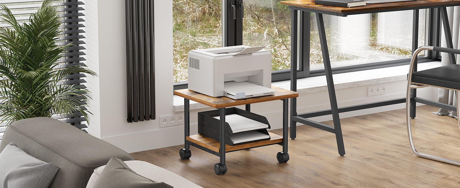 Столик для принтера VASAGLE на колесах, з полицею, для офісу та дому, індустріальний стиль, вінтажний колір, OPS002B01V1