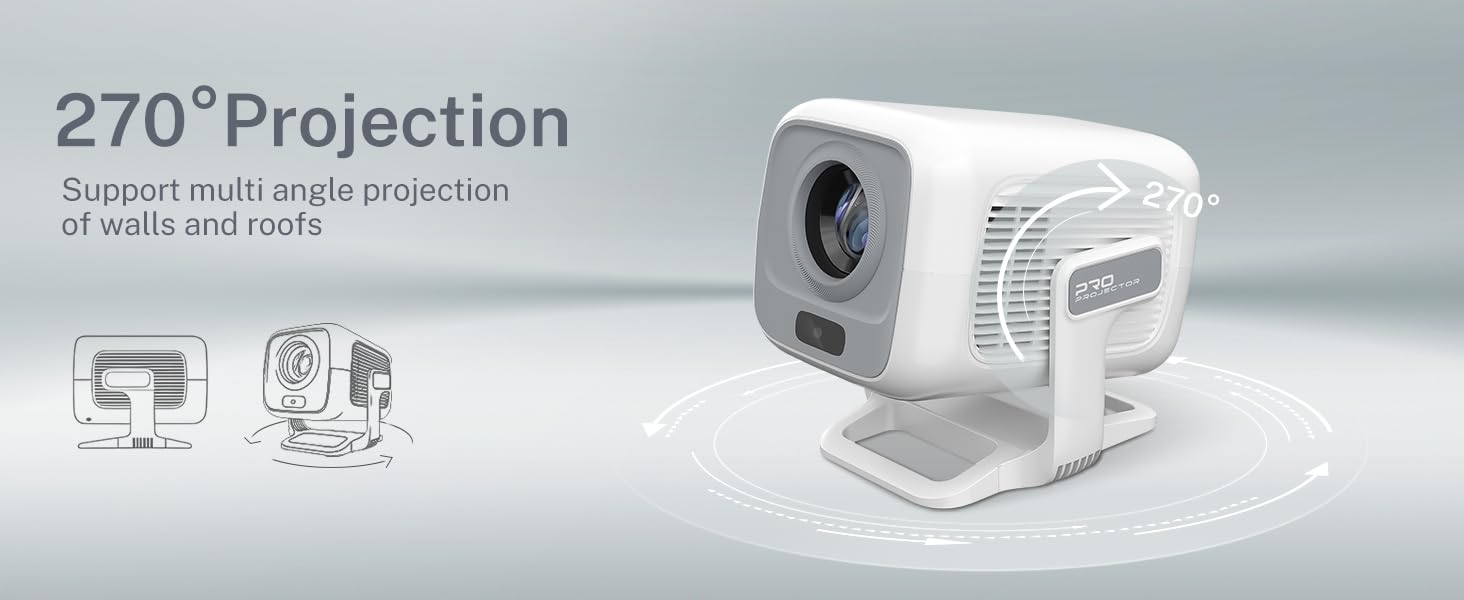 Проектор LYNCAST HY300 Pro: портативний, з Wi-Fi, Bluetooth, Android 11, 1080P/4K, поворотний 180°, для дому та на вулиці
