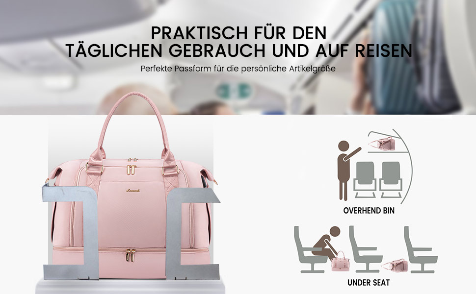 Спортивна сумка LOVEVOOK для подорожей, жіноча, 37L, рожева: Weekender, культ. сумка, відділення для взуття та мокрих речей