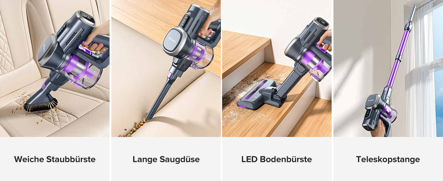 Акумуляторний пилосос Lubluelu бездротовий 25000 Па, портативний вертикальний та ручний пилосос для шерсті тварин, килимів та підлоги, фіолетовий