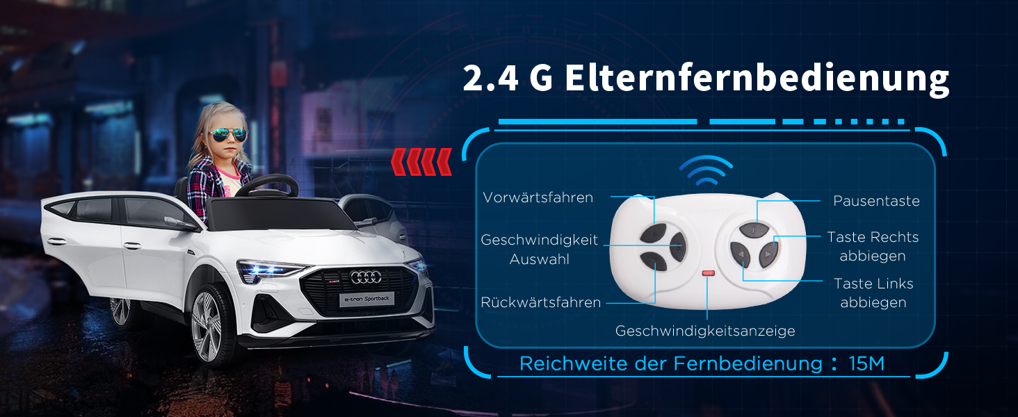 Електромобіль для дітей Audi E-tron HOMCOM 12V з пультом, ременем безпеки, музикою MP3/USB/TF, для дітей 3-5 років, білий