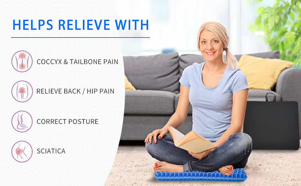 Ортопедична гелева подушка на сидіння для офісного стільця, авто та візка — м'яка подушка з протиковзаючим знімним чохлом (Синій, 43x39x4 см)