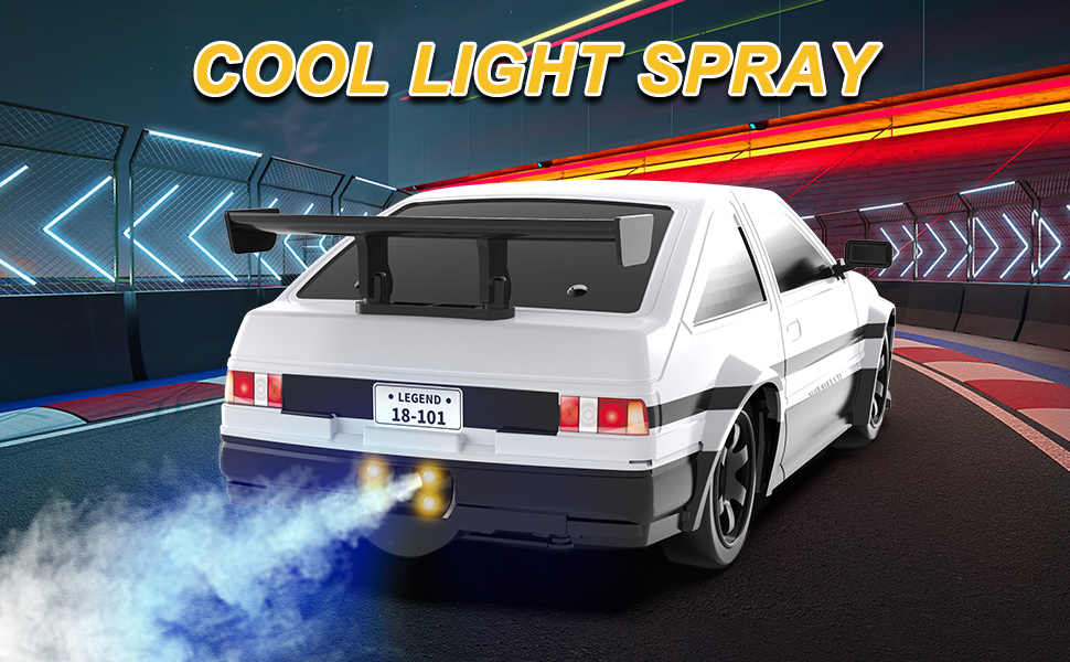 RC Drift Car Mostop 1:16 2.4Ghz – Радіокерована модель для дрифту зі світлодіодами, розпилювачем, 2 акумуляторами та додатковими шинами, швидкість 18 км/год, 4WD для дітей та хобі