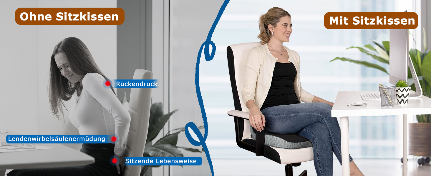 Подушка для офісного крісла з Memory Foam: ортопедична підкладка під куприк для зменшення тиску, широка подушка для сидіння для офісу, автомобіля та інвалідного візка, чорно-сіра