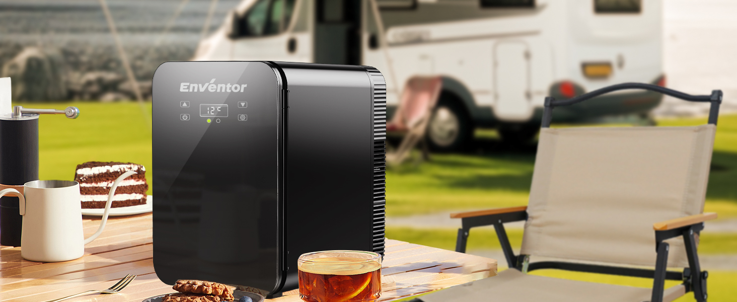 Mini холодильник Enventor 10L: компактний, тихий, з функцією охолодження та нагріву (12V/220V) для авто, спальні, офісу, косметики (чорний)