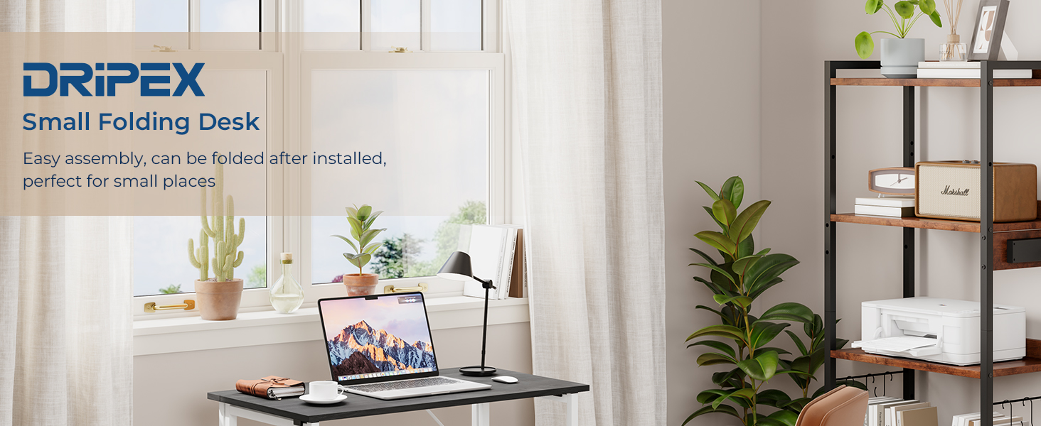 Стіл Dripex розкладний для комп'ютера, PC стіл для home office, білий та темний дуб (з монтажем)