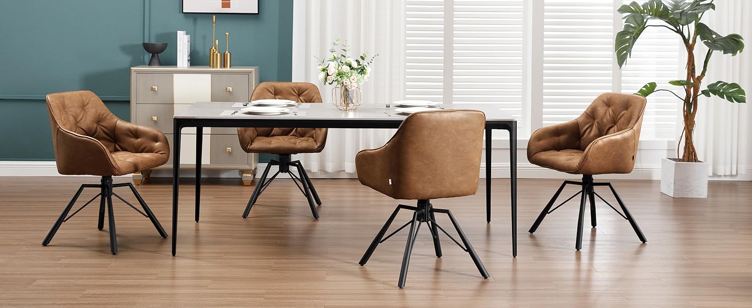 Крісло для їдальні WOLTU EZS61br-1, коричневе, з підлокітниками, на металевих ніжках, обтягнуте штучною шкірою, для кухні, вітальні, їдальні