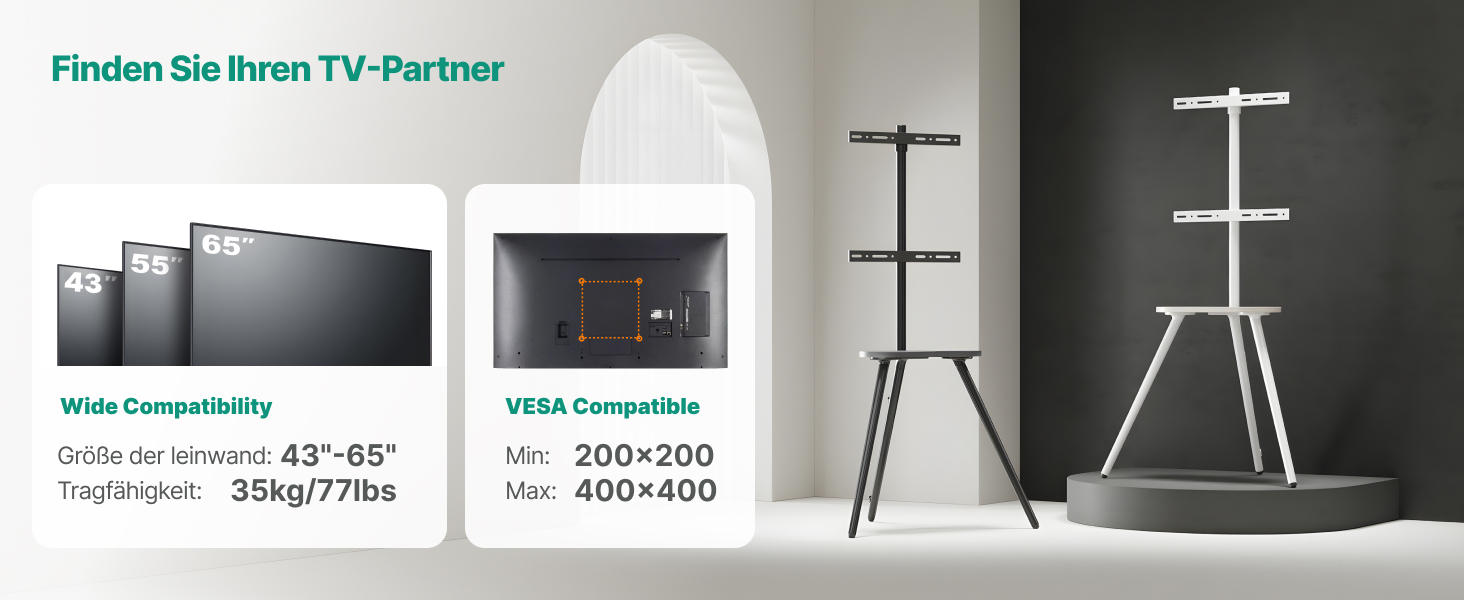 Підставка для телевізора 43-65 дюймів (LCD, LED, OLED) до 35 кг, регульована по висоті та поворотна, дерев'яна, з підносом, VESA 400x400 мм, чорний кований метал