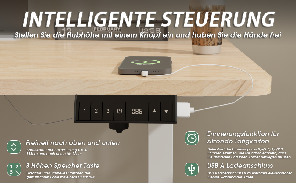 Регульований за висотою стіл Airfish з USB-портом, електричний, з органайзером для кабелів, комп'ютерний/офісний стіл, стоячий стіл з нагадуванням про сидячий режим, 160x80 см, Бежево-білий