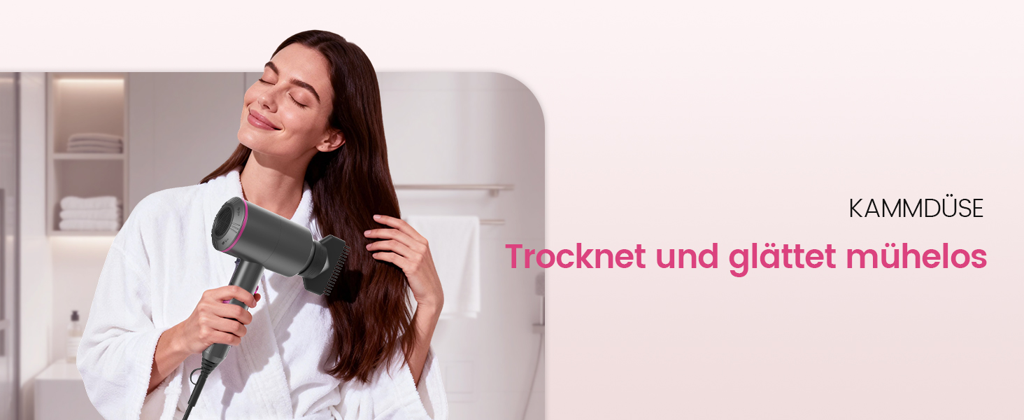 Професійний іонний фен для волосся з AC-мотором, 3 температурні та 2 швидкісні режими, кнопка холодного повітря, 3 насадки-концентратори та дифузор, сірий