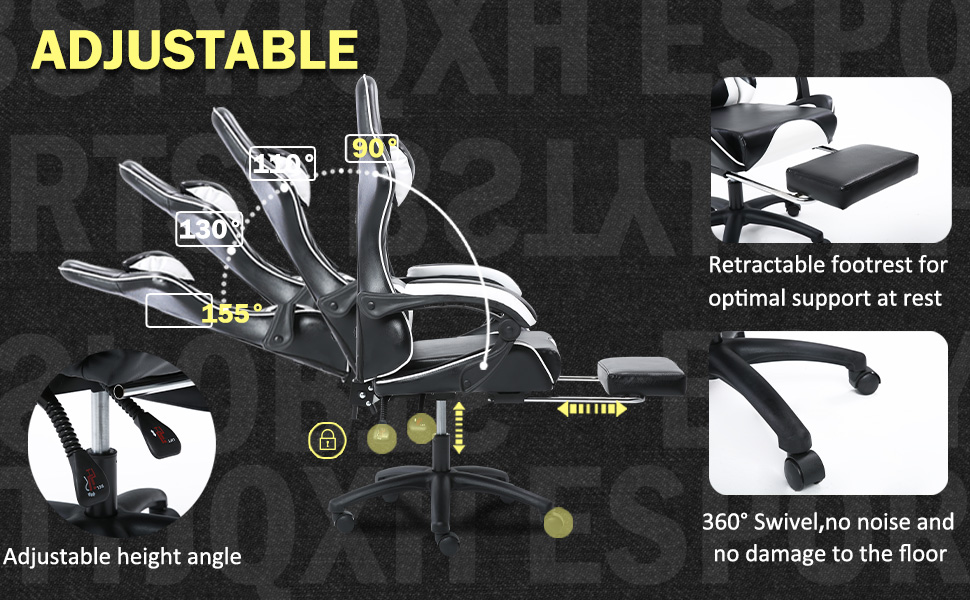 Ігрове крісло Fruyyzl ергономічне з підставкою для ніг, геймерське крісло з регульованими поперековими подушками, ігрове крісло зі штучної шкіри, регульоване по висоті крісло для ПК Ігрове крісло для дорослих (біле)