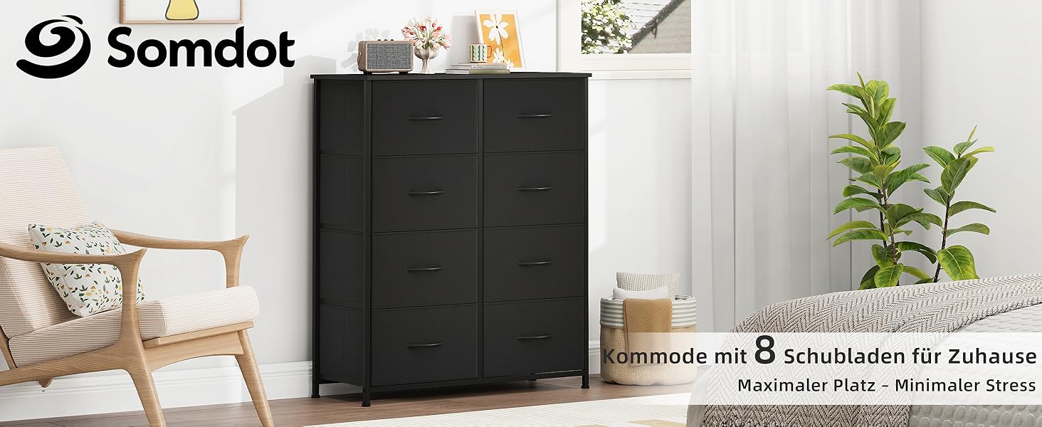 Тканинна комода з шухлядами Somdot - комод для спальні, вітальні, прихожої, 8 шухляд, білий (30T x 80B x 93H см)