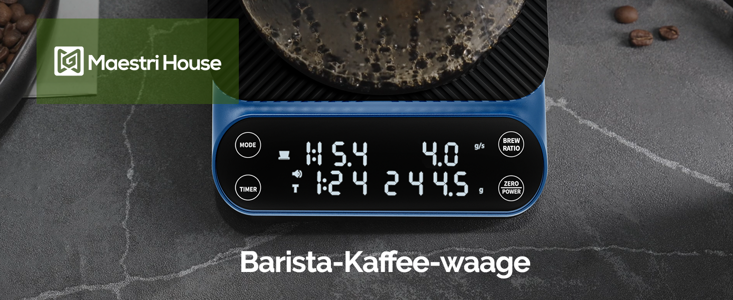 Ваги для кави Maestri House S3 з таймером, 3 кг/0,1 г, перезаряджувані, цифрові, для еспресо, з 3 режимами заварювання, регульованими пропорціями та індикатором потоку, для Pour Over, French Press (блакитні)