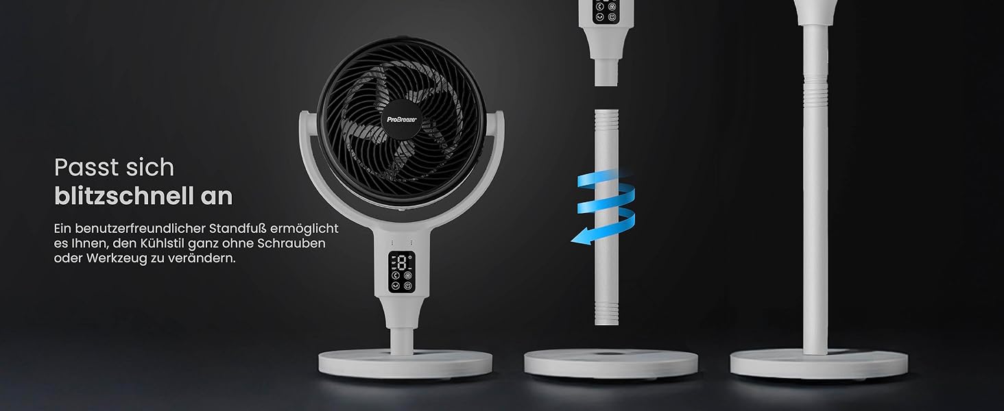 Вентилятор Pro Breeze AirFlo Standventilator 109см з пультом керування та LED-дисплеєм – 2 режими, осциляція, 29 дБ, регульована висота, енергоефективний для спальні, офісу та дому