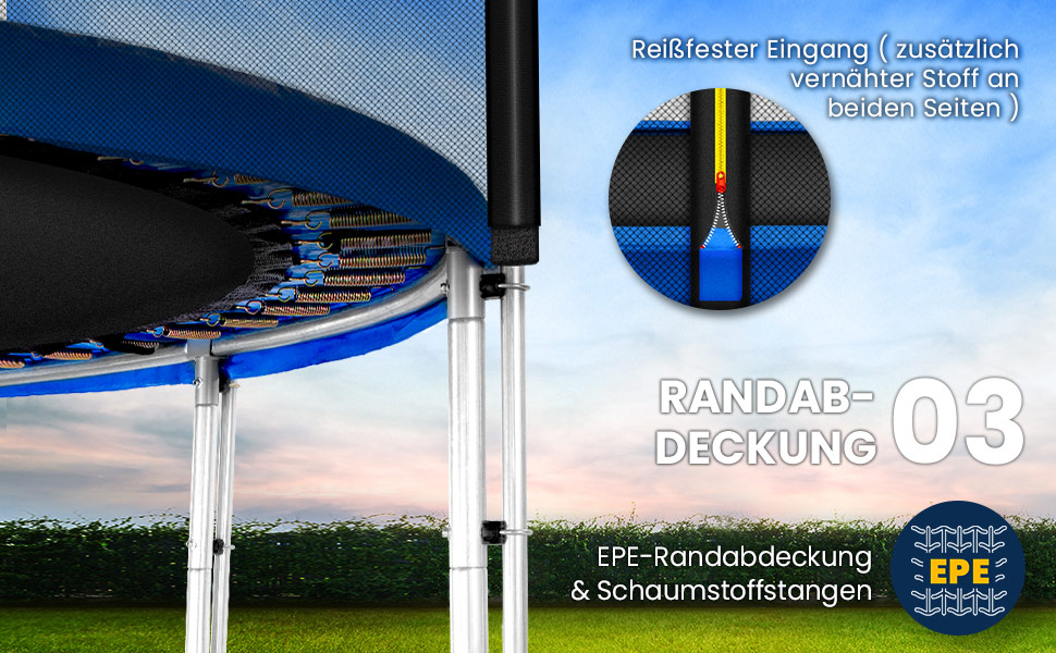 Батут KIDUKU Ø 244/305/366/427 см з сіткою, драбиною та захисним покриттям | Для дітей та дорослих до 150 кг | Садовий батут