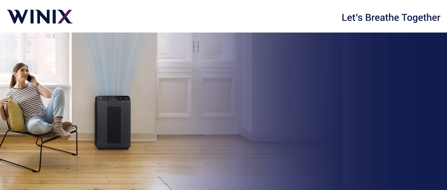 Повітряний очисник WINIX для алергіків 99㎡ (CADR 390 м³/год) з HEPA-фільтром для курців, проти алергії, пилу, пилку, шерсті тварин, зворотний зв'язок про якість повітря та автоматичний режим (фільтр T)