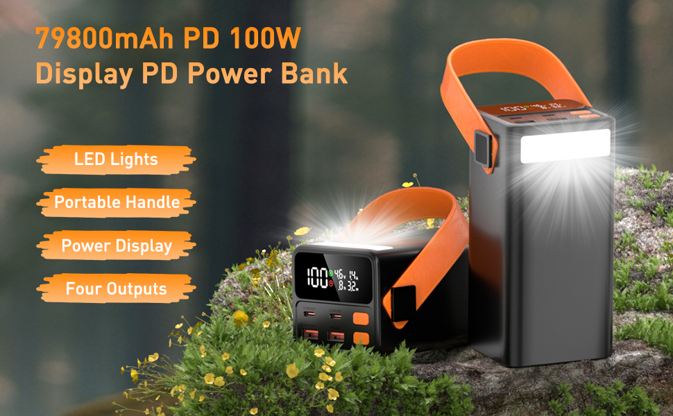 Power Bank 79800mAh Große Tragbares Laptop Powerbank 100W з LED дисплеєм та 4 виходами, для смартфонів, планшетів та ноутбуків