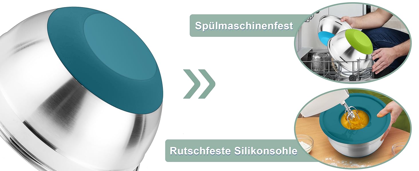 Набір мисок HaWare 6 шт. з нержавіючої сталі, 6 мисок + 6 кришок + 3 тертки, об'єм 4.6/2.8/2.5/1.6/1.2/0.7л, з антиковзним силіконовим дном, для миття в посудомийній машині