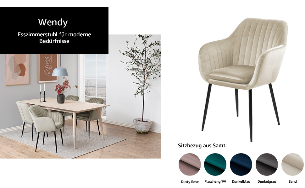 AC Design Furniture Стілець для їдальні Венді, Велюр/Метал, 57x61x83 см, 1 шт. (Бежевий/Чорний)