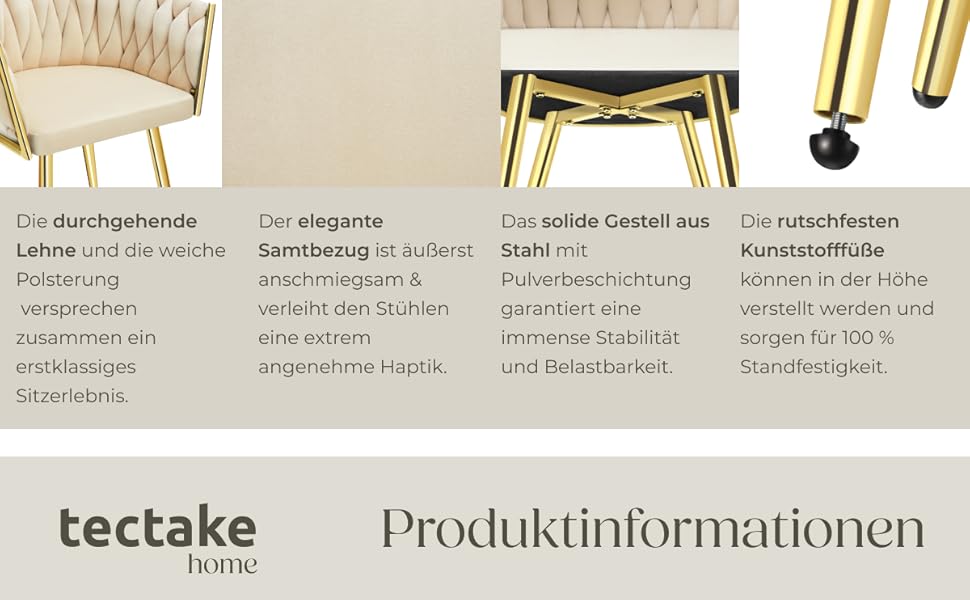 Тектейк® Оксамитовий стілець-чаша з підлокітниками, сучасний крісло для вітальні, їдальні, як кухонні стільці, для туалетного столика, комплект (2 шт), пісок/золото