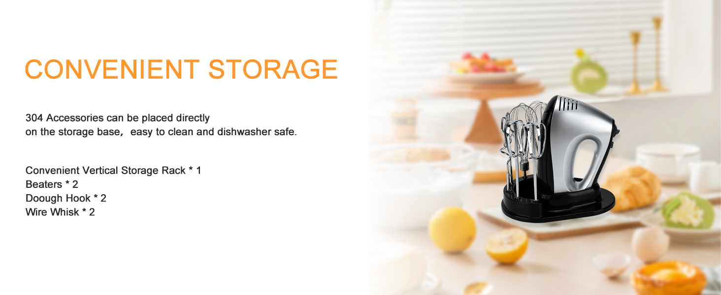 Електричний міксер Lychee з анти-розбризкуванням, 6 насадок, 5 швидкостей + Turbo, 300W, для кухні та випічки