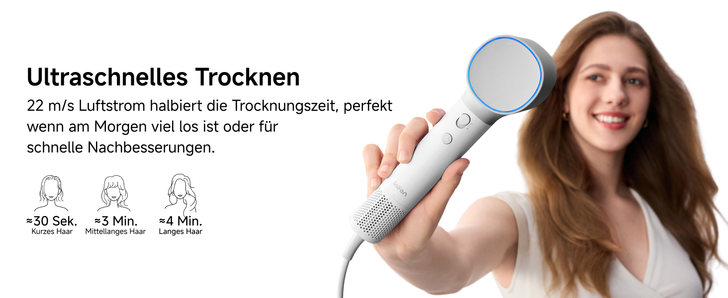 Високошвидкісний фен для волосся Laifen Neo з безщітковим двигуном 110 000 об/хв, іонізацією 200 млн негативних іонів та 2 магнітними насадками, білий