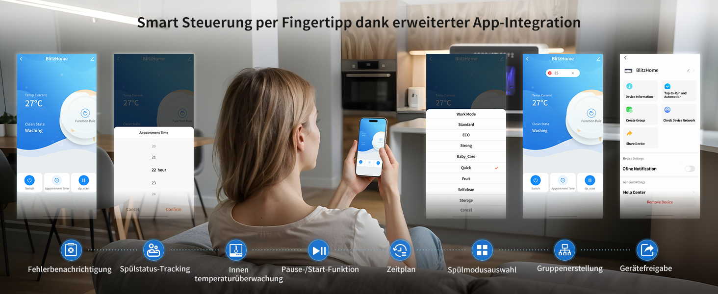 BLITZHOME Міні посудомийна машина: портативна, 9 програм, 5.2L, з керуванням через додаток