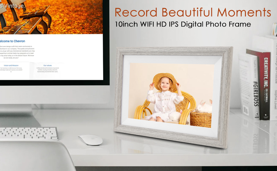 Цифровий фоторамка 10 дюймів з Wi-Fi, дерев'яний, 2K/4K HD IPS 1920x1080, розумний, для передачі фото та відео