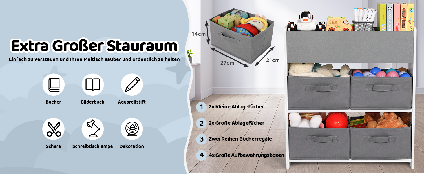 Дитячий стіл Mamizо з 2 стільцями, стіл для малювання та рукоділля, комплект меблів у дитячу кімнату, ігровий стіл з місцем для зберігання для дітей від 3 років (сірий, білий)