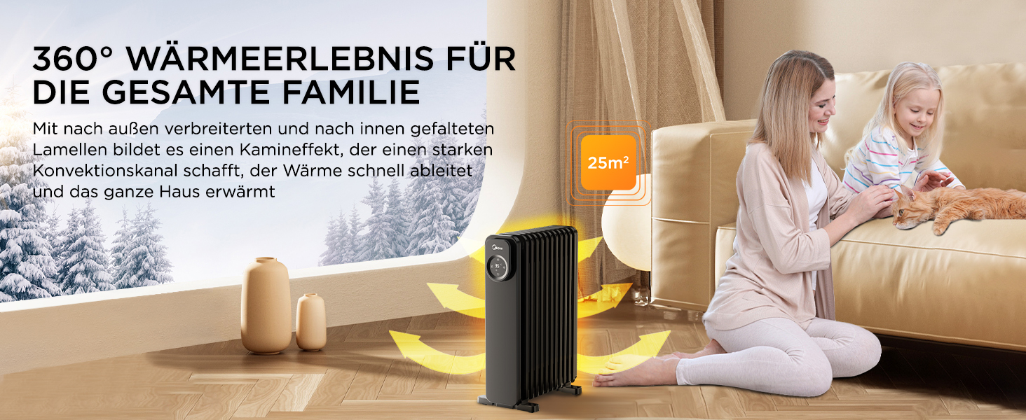 Масляний радіатор Midea NY2311-24UR, 2300Вт, 11 секцій, з пультом ДК та LED-дисплеєм, чорний