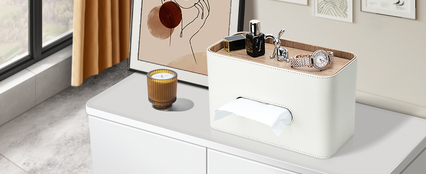 Скляниця для серветок GORESE з підносом, шкіряна, для офісу, дому, авто, ванної кімнати. Білий колір