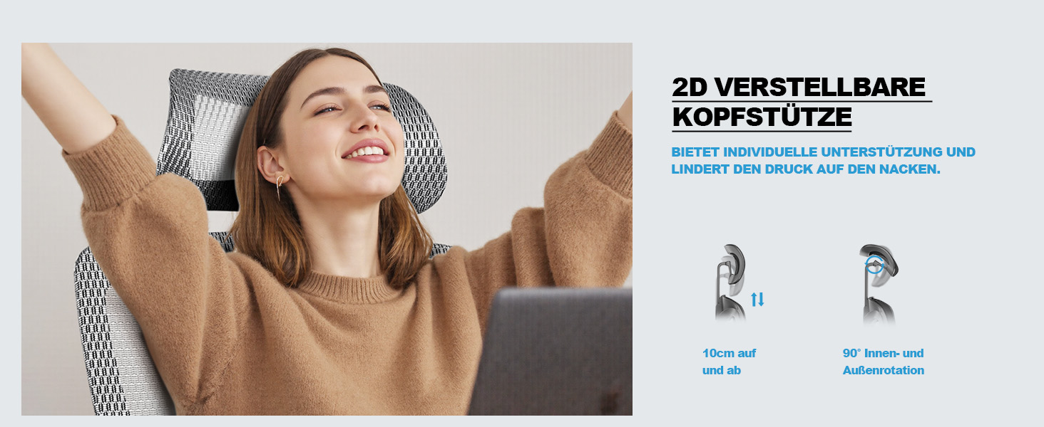 Ергономічне крісло для офісу та дому, 4D підлокітники, регулювання глибини сидіння, 4-рівневий нахил, гумові колеса, сітчасте сидіння, висока спинка, для великих людей, Homeoffice & Gaming (Сірий, сітчасте сидіння)