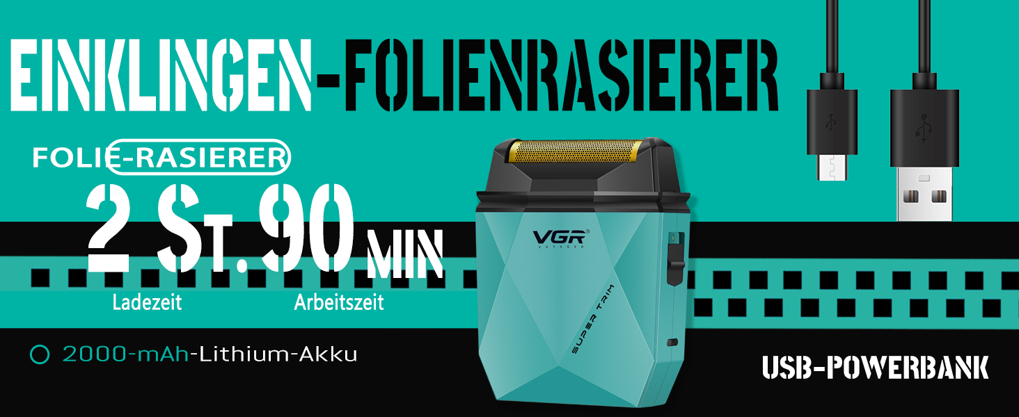VGR 877S3 Profi набір для стрижки волосся: бездротовий тример та машинка для стрижки з титановим покриттям, 8000/9000 об/хв, станція зарядки, LED-дисплей, зелений