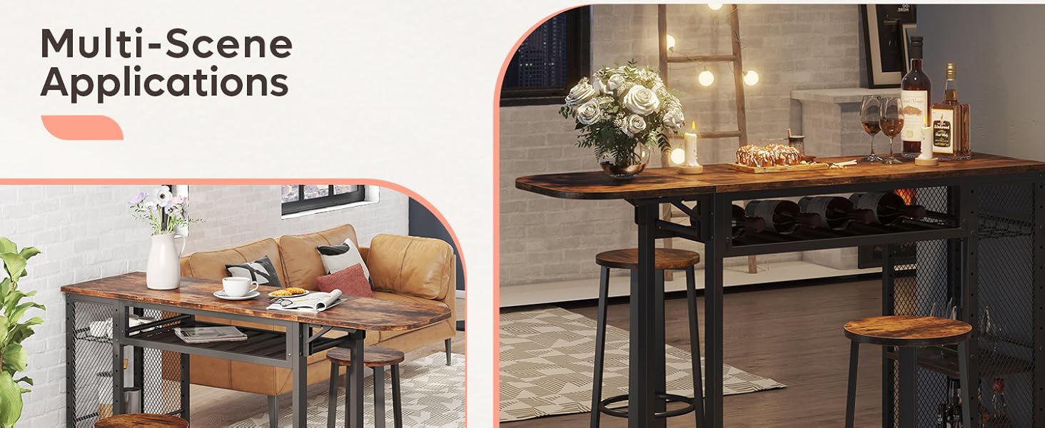 Набір барного столу з 2 табуретами, стіл-бар для кухні, вітальні, кафе в індустріальному стилі (чорний)