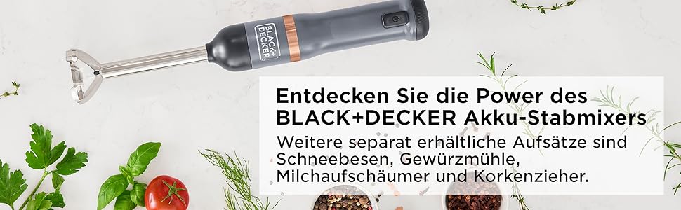 Ручний блендер BlackDecker з кухонною паличкою BCKM1011KGF, 7,2 В, бездротовий, 5 рівнів, з кружкою та зарядним пристроєм