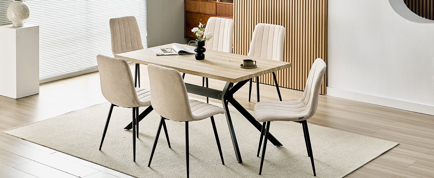 Набір обідніх стільців для вітальні/кухні, тканина льон, м'які стільці на металевих ніжках, колір хакі (8, бежеві вертикальні смуги)