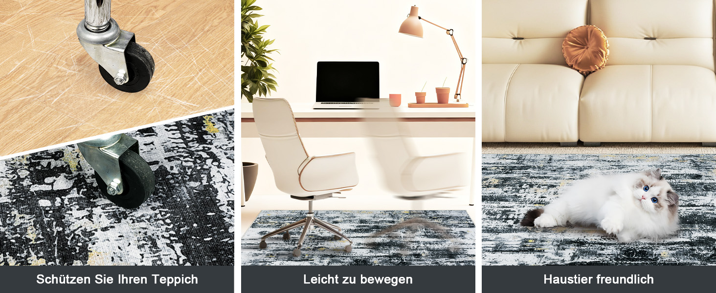 Килимок для підлоги під стілець для твердої підлоги Бохо, килимок для столу, антиковзний килим для офісного стільця (120x150 см, Чорне Золото)