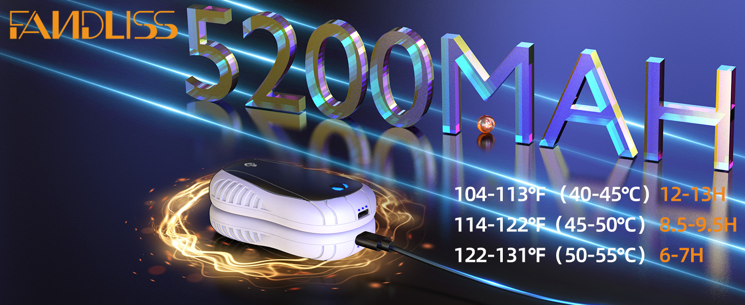 Електричний грілка для рук FANDLISS 5200 mAh (2 шт.) - 3 режими нагріву, для активного відпочинку та зими, подарунок